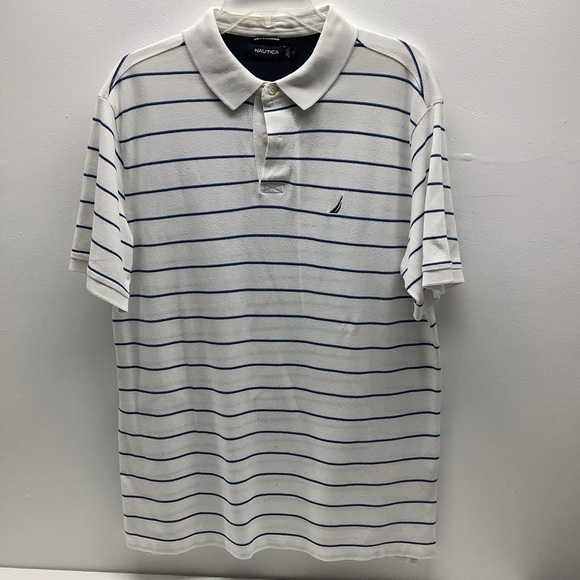 Nautica Mens Striped Polo Shirt Size Large  Preowned - Picture 1 of 5